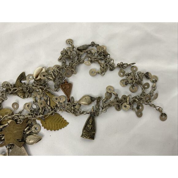 VTG VINTAGE SILVER TONE MEXICAN FETISH CHARM NECKLACE 19 IN - Picture 4 of 7